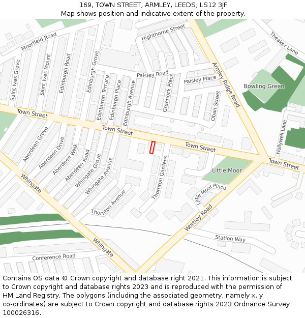 169, TOWN STREET, ARMLEY, LEEDS, LS12 3JF: Location map and indicative extent of plot