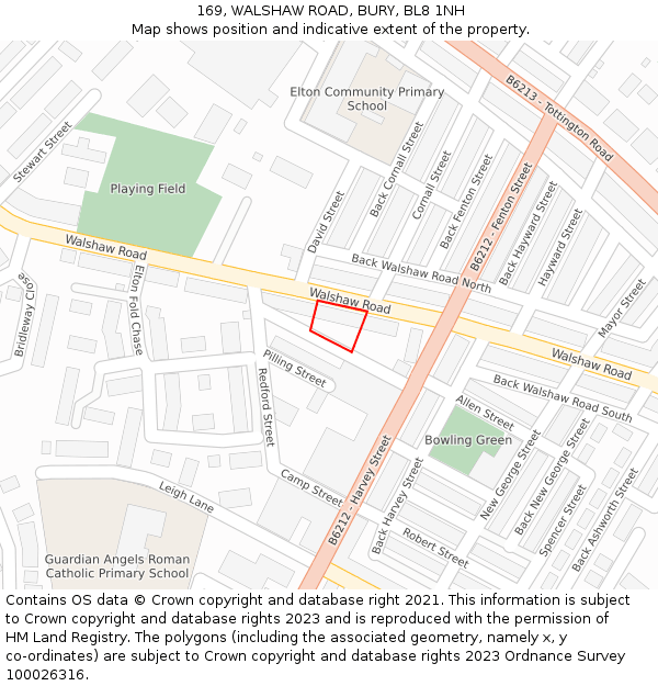 169, WALSHAW ROAD, BURY, BL8 1NH: Location map and indicative extent of plot
