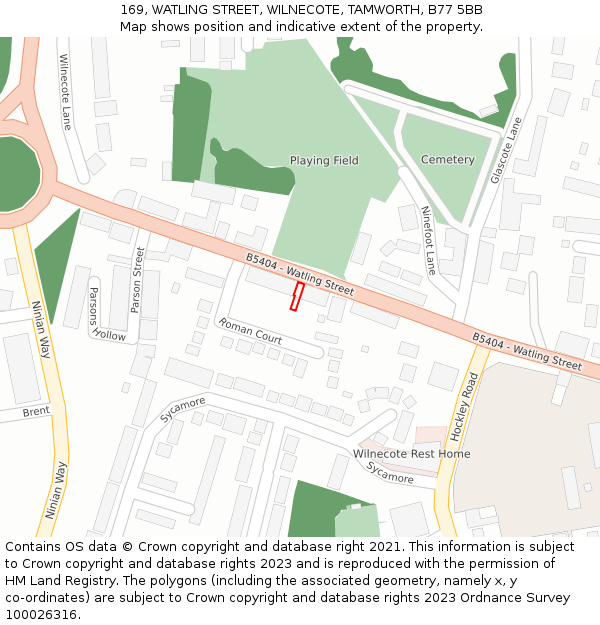 169, WATLING STREET, WILNECOTE, TAMWORTH, B77 5BB: Location map and indicative extent of plot