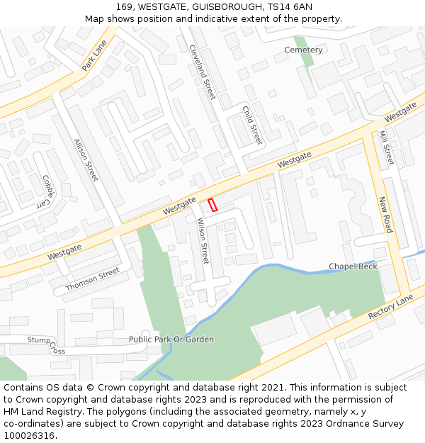 169, WESTGATE, GUISBOROUGH, TS14 6AN: Location map and indicative extent of plot
