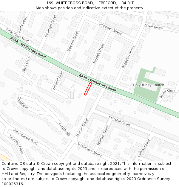 169, WHITECROSS ROAD, HEREFORD, HR4 0LT: Location map and indicative extent of plot