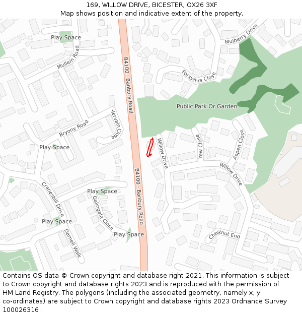 169, WILLOW DRIVE, BICESTER, OX26 3XF: Location map and indicative extent of plot