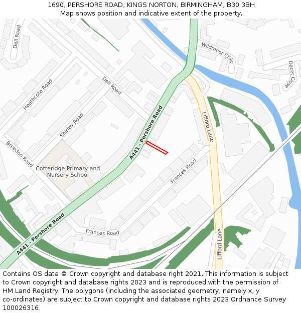 1690, PERSHORE ROAD, KINGS NORTON, BIRMINGHAM, B30 3BH: Location map and indicative extent of plot