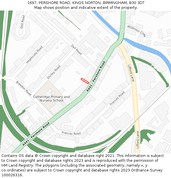 1697, PERSHORE ROAD, KINGS NORTON, BIRMINGHAM, B30 3DT: Location map and indicative extent of plot