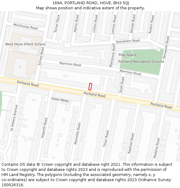 169A, PORTLAND ROAD, HOVE, BN3 5QJ: Location map and indicative extent of plot