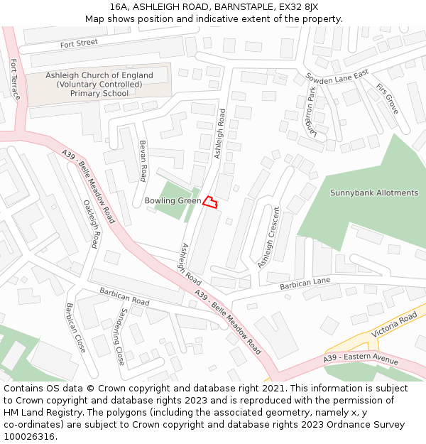 16A, ASHLEIGH ROAD, BARNSTAPLE, EX32 8JX: Location map and indicative extent of plot