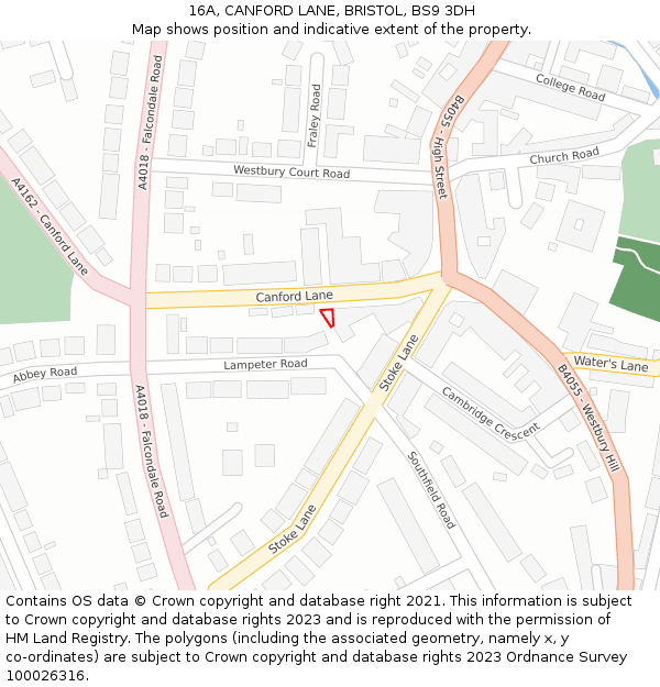 16A, CANFORD LANE, BRISTOL, BS9 3DH: Location map and indicative extent of plot