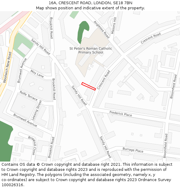 16A, CRESCENT ROAD, LONDON, SE18 7BN: Location map and indicative extent of plot