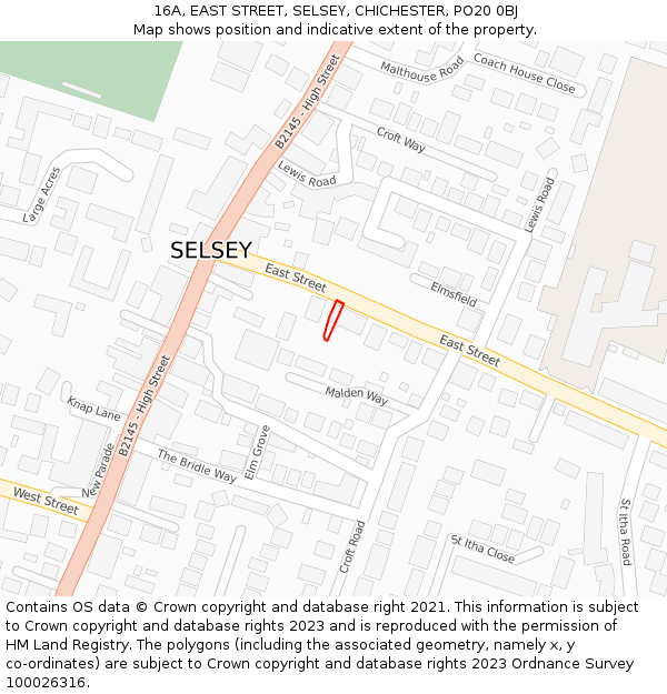16A, EAST STREET, SELSEY, CHICHESTER, PO20 0BJ: Location map and indicative extent of plot