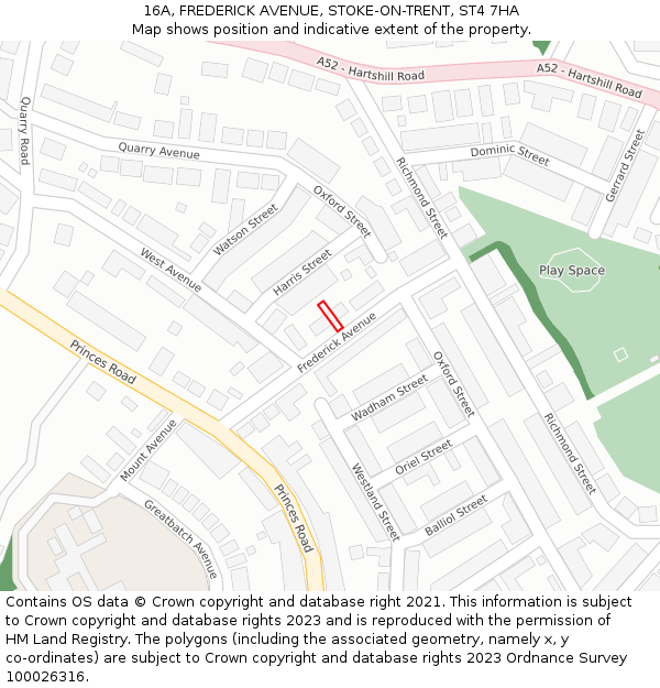16A, FREDERICK AVENUE, STOKE-ON-TRENT, ST4 7HA: Location map and indicative extent of plot