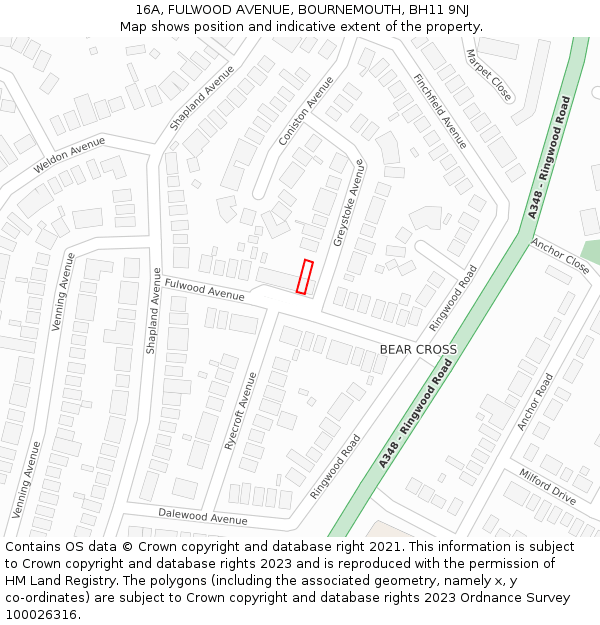 16A, FULWOOD AVENUE, BOURNEMOUTH, BH11 9NJ: Location map and indicative extent of plot