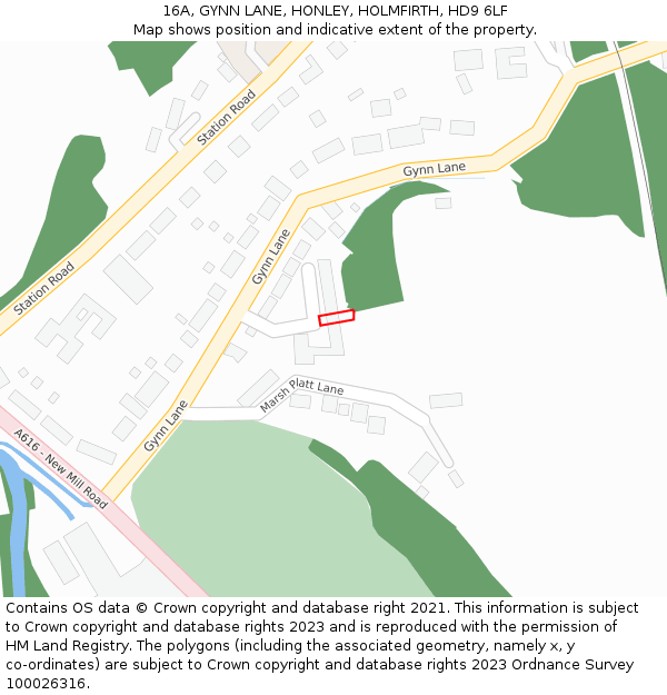 16A, GYNN LANE, HONLEY, HOLMFIRTH, HD9 6LF: Location map and indicative extent of plot