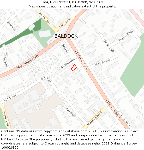 16A, HIGH STREET, BALDOCK, SG7 6AS: Location map and indicative extent of plot