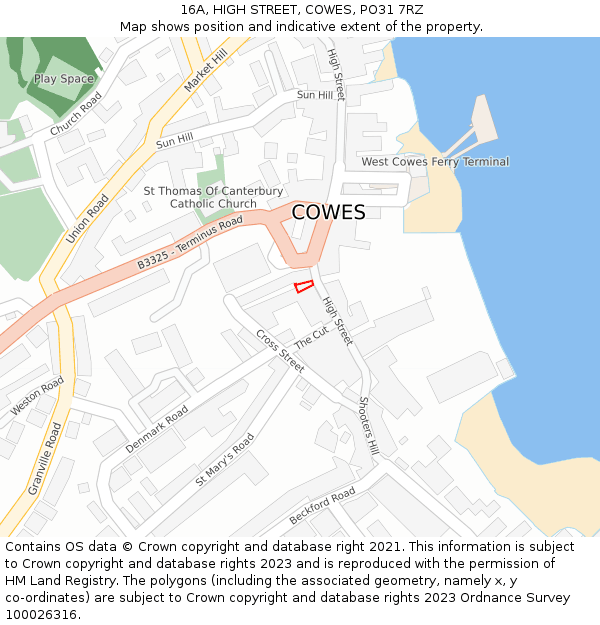 16A, HIGH STREET, COWES, PO31 7RZ: Location map and indicative extent of plot