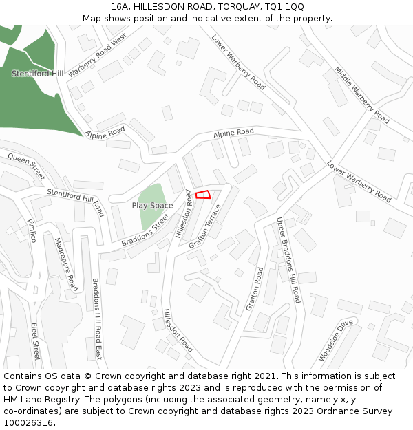16A, HILLESDON ROAD, TORQUAY, TQ1 1QQ: Location map and indicative extent of plot