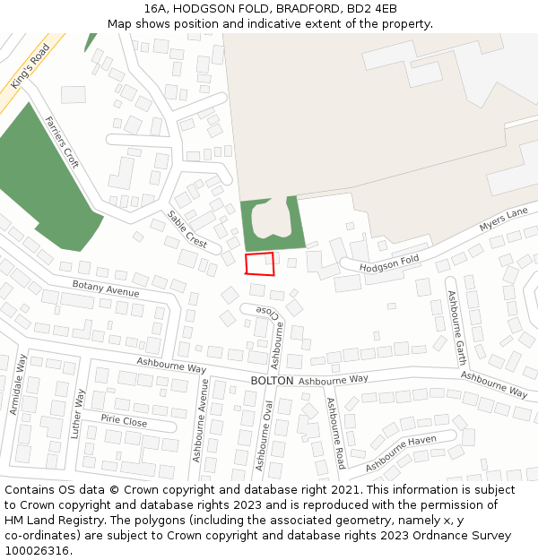 16A, HODGSON FOLD, BRADFORD, BD2 4EB: Location map and indicative extent of plot