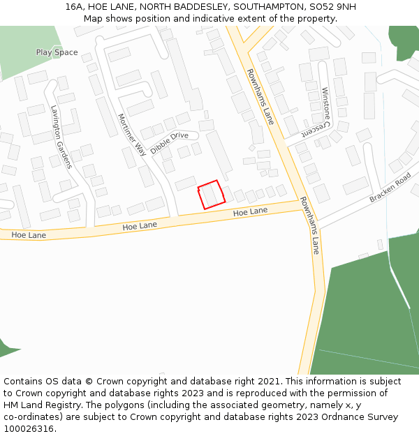 16A, HOE LANE, NORTH BADDESLEY, SOUTHAMPTON, SO52 9NH: Location map and indicative extent of plot