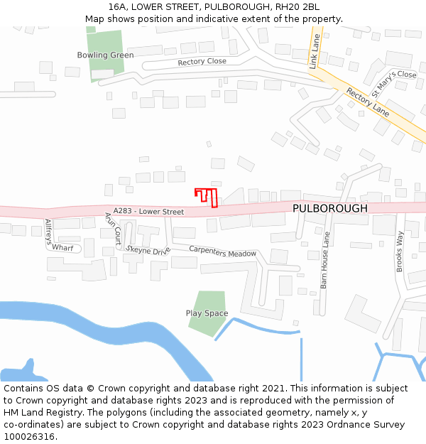 16A, LOWER STREET, PULBOROUGH, RH20 2BL: Location map and indicative extent of plot