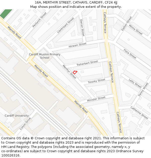 16A, MERTHYR STREET, CATHAYS, CARDIFF, CF24 4JJ: Location map and indicative extent of plot