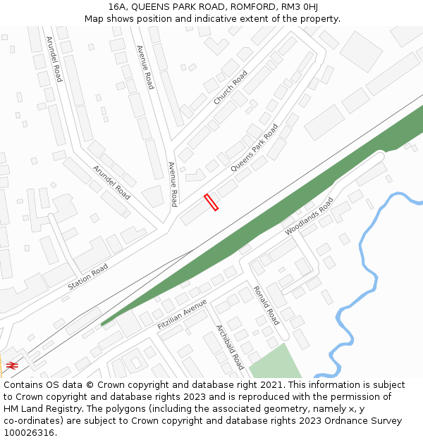 16A, QUEENS PARK ROAD, ROMFORD, RM3 0HJ: Location map and indicative extent of plot