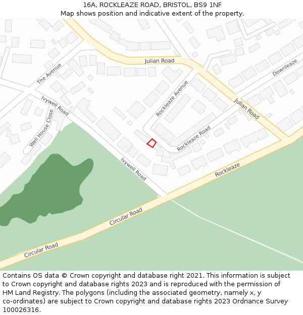 16A, ROCKLEAZE ROAD, BRISTOL, BS9 1NF: Location map and indicative extent of plot