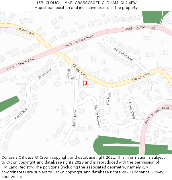 16B, CLOUGH LANE, GRASSCROFT, OLDHAM, OL4 4EW: Location map and indicative extent of plot