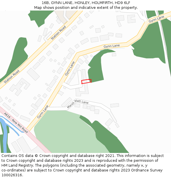 16B, GYNN LANE, HONLEY, HOLMFIRTH, HD9 6LF: Location map and indicative extent of plot
