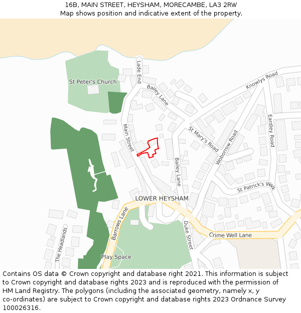 16B, MAIN STREET, HEYSHAM, MORECAMBE, LA3 2RW: Location map and indicative extent of plot