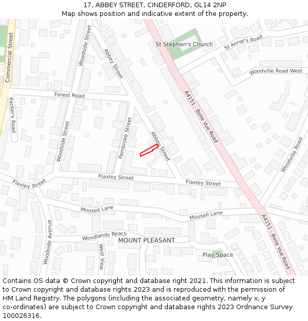 17, ABBEY STREET, CINDERFORD, GL14 2NP: Location map and indicative extent of plot
