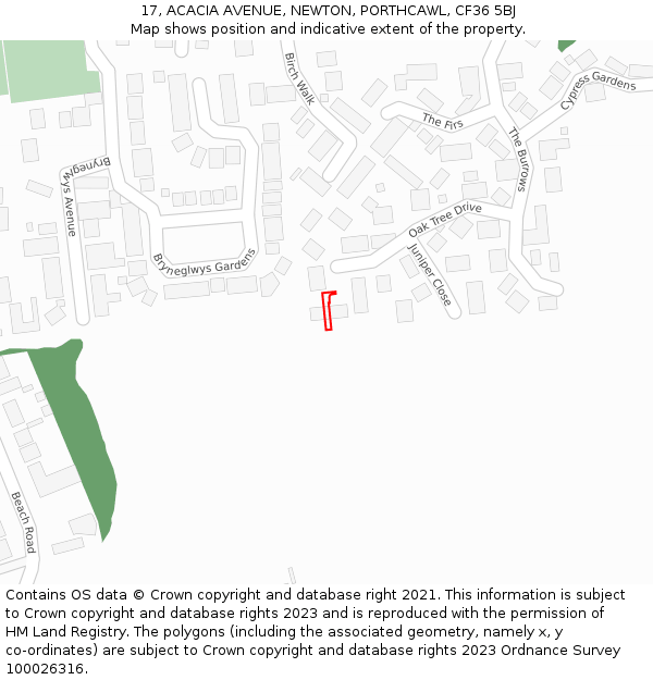 17, ACACIA AVENUE, NEWTON, PORTHCAWL, CF36 5BJ: Location map and indicative extent of plot