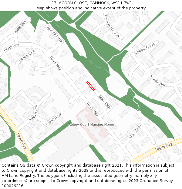 17, ACORN CLOSE, CANNOCK, WS11 7WF: Location map and indicative extent of plot
