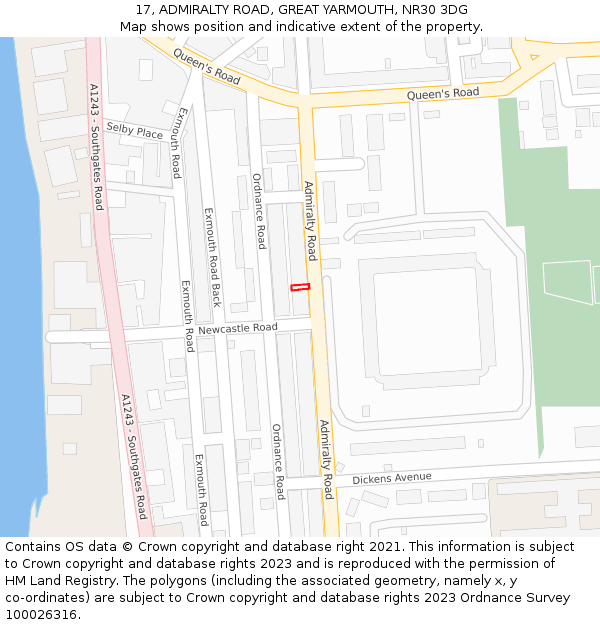 17, ADMIRALTY ROAD, GREAT YARMOUTH, NR30 3DG: Location map and indicative extent of plot