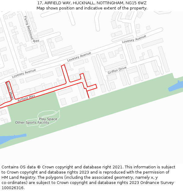 17, AIRFIELD WAY, HUCKNALL, NOTTINGHAM, NG15 6WZ: Location map and indicative extent of plot