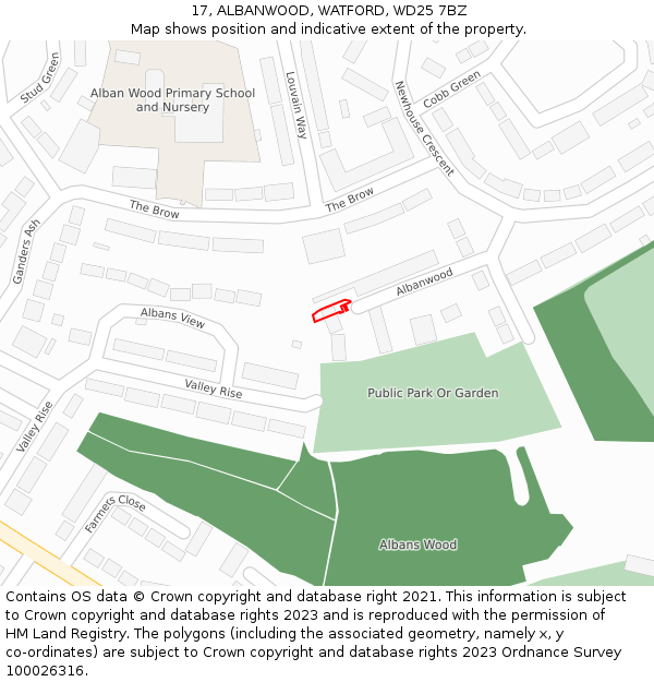 17, ALBANWOOD, WATFORD, WD25 7BZ: Location map and indicative extent of plot