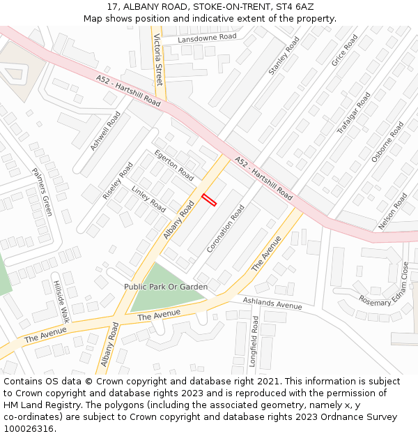 17, ALBANY ROAD, STOKE-ON-TRENT, ST4 6AZ: Location map and indicative extent of plot