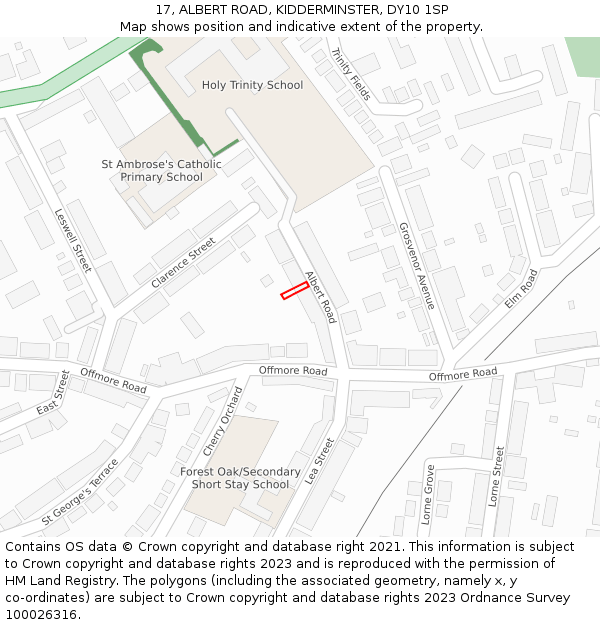17, ALBERT ROAD, KIDDERMINSTER, DY10 1SP: Location map and indicative extent of plot