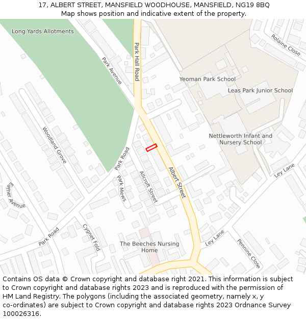 17, ALBERT STREET, MANSFIELD WOODHOUSE, MANSFIELD, NG19 8BQ: Location map and indicative extent of plot