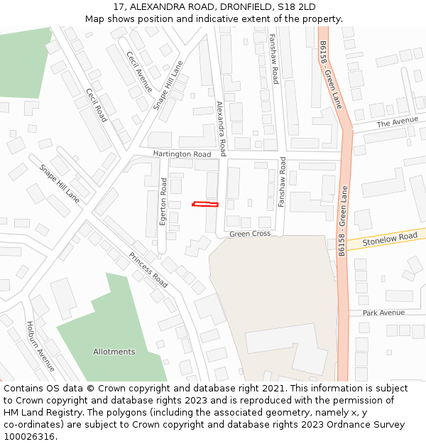 17, ALEXANDRA ROAD, DRONFIELD, S18 2LD: Location map and indicative extent of plot