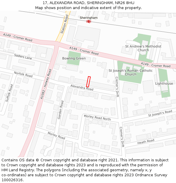 17, ALEXANDRA ROAD, SHERINGHAM, NR26 8HU: Location map and indicative extent of plot