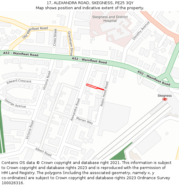 17, ALEXANDRA ROAD, SKEGNESS, PE25 3QY: Location map and indicative extent of plot