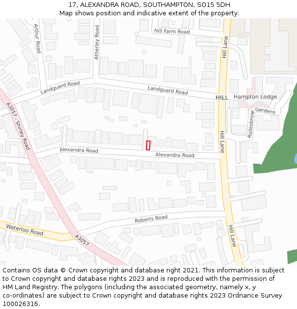 17, ALEXANDRA ROAD, SOUTHAMPTON, SO15 5DH: Location map and indicative extent of plot