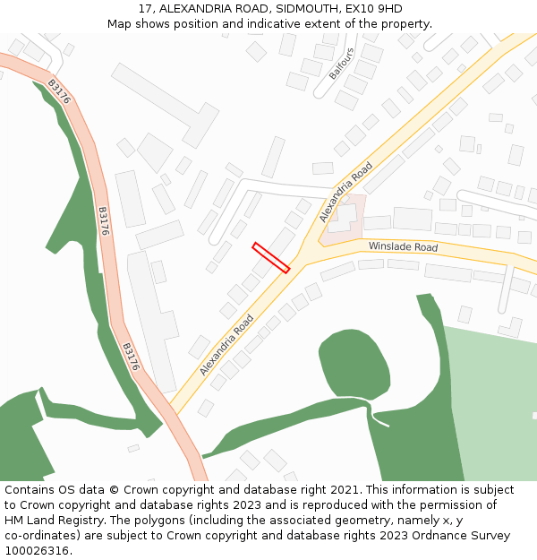17, ALEXANDRIA ROAD, SIDMOUTH, EX10 9HD: Location map and indicative extent of plot
