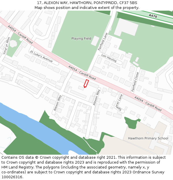 17, ALEXON WAY, HAWTHORN, PONTYPRIDD, CF37 5BS: Location map and indicative extent of plot