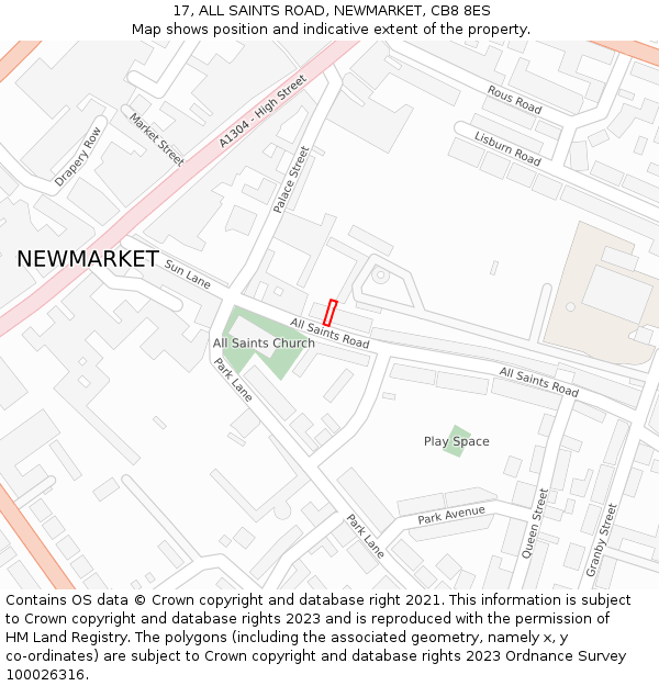 17, ALL SAINTS ROAD, NEWMARKET, CB8 8ES: Location map and indicative extent of plot
