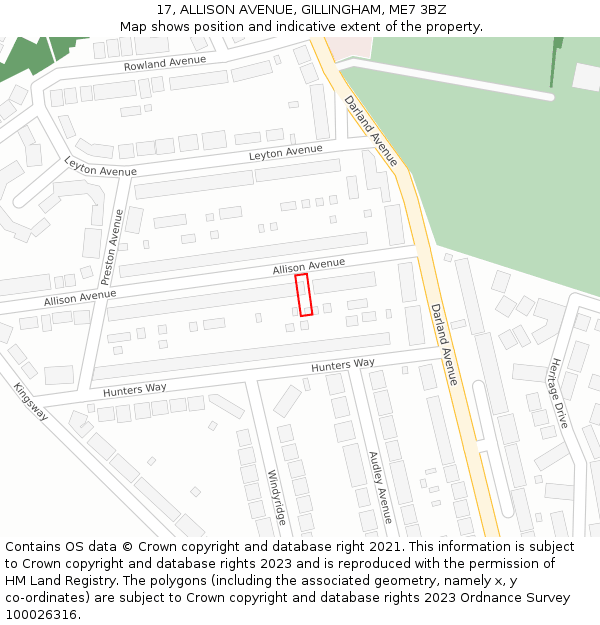 17, ALLISON AVENUE, GILLINGHAM, ME7 3BZ: Location map and indicative extent of plot