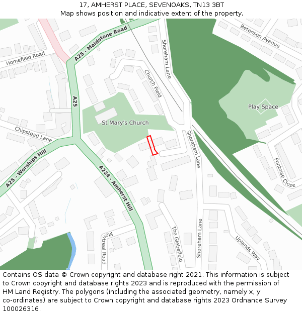 17, AMHERST PLACE, SEVENOAKS, TN13 3BT: Location map and indicative extent of plot