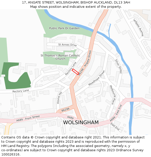 17, ANGATE STREET, WOLSINGHAM, BISHOP AUCKLAND, DL13 3AH: Location map and indicative extent of plot