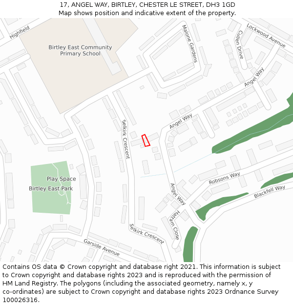 17, ANGEL WAY, BIRTLEY, CHESTER LE STREET, DH3 1GD: Location map and indicative extent of plot