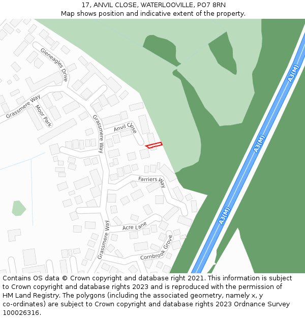 17, ANVIL CLOSE, WATERLOOVILLE, PO7 8RN: Location map and indicative extent of plot