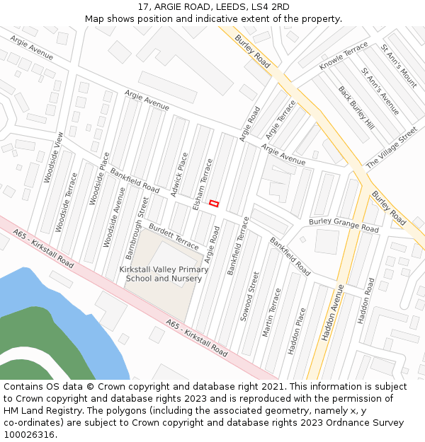 17, ARGIE ROAD, LEEDS, LS4 2RD: Location map and indicative extent of plot